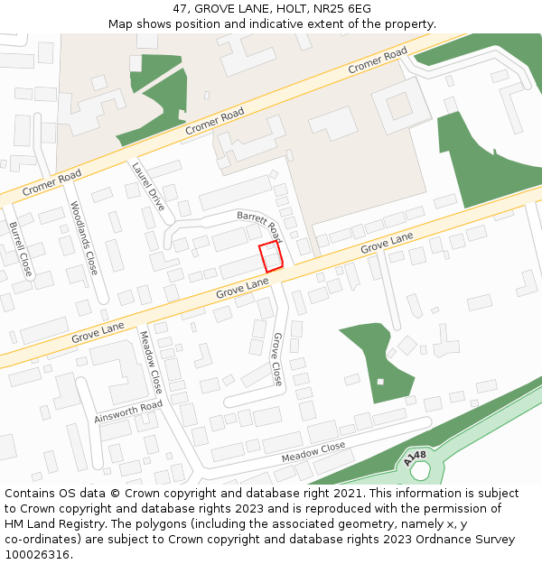 47, GROVE LANE, HOLT, NR25 6EG: Location map and indicative extent of plot