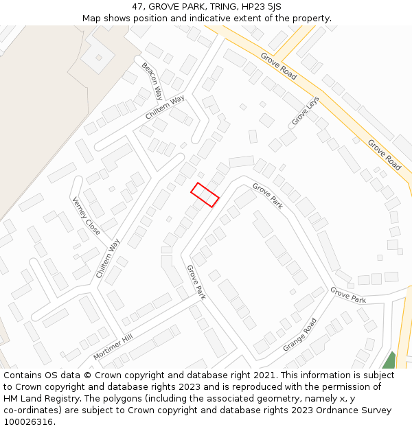 47, GROVE PARK, TRING, HP23 5JS: Location map and indicative extent of plot