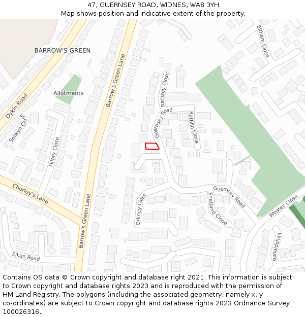 47, GUERNSEY ROAD, WIDNES, WA8 3YH: Location map and indicative extent of plot
