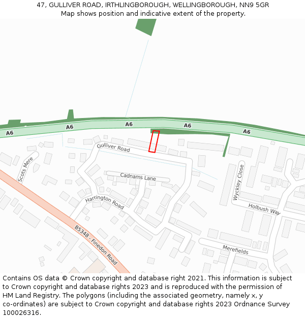 47, GULLIVER ROAD, IRTHLINGBOROUGH, WELLINGBOROUGH, NN9 5GR: Location map and indicative extent of plot