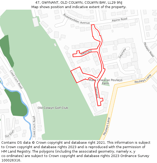 47, GWYNANT, OLD COLWYN, COLWYN BAY, LL29 9NJ: Location map and indicative extent of plot