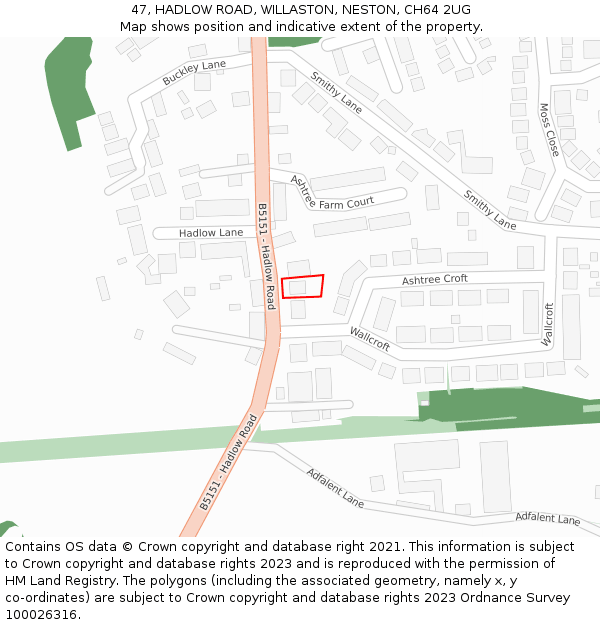 47, HADLOW ROAD, WILLASTON, NESTON, CH64 2UG: Location map and indicative extent of plot