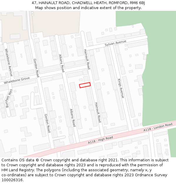 47, HAINAULT ROAD, CHADWELL HEATH, ROMFORD, RM6 6BJ: Location map and indicative extent of plot