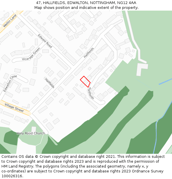 47, HALLFIELDS, EDWALTON, NOTTINGHAM, NG12 4AA: Location map and indicative extent of plot