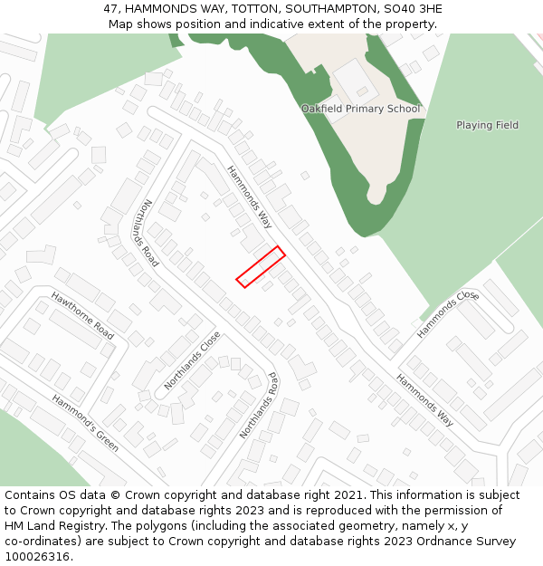 47, HAMMONDS WAY, TOTTON, SOUTHAMPTON, SO40 3HE: Location map and indicative extent of plot