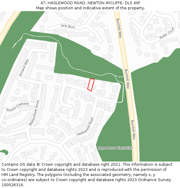 47, HASLEWOOD ROAD, NEWTON AYCLIFFE, DL5 4XF: Location map and indicative extent of plot