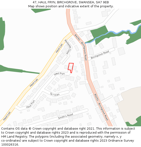 47, HAUL FRYN, BIRCHGROVE, SWANSEA, SA7 9EB: Location map and indicative extent of plot