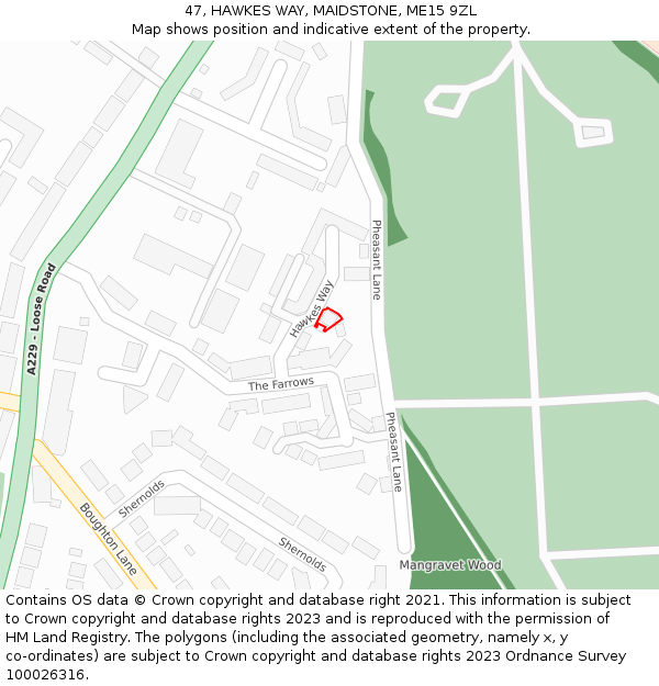 47, HAWKES WAY, MAIDSTONE, ME15 9ZL: Location map and indicative extent of plot