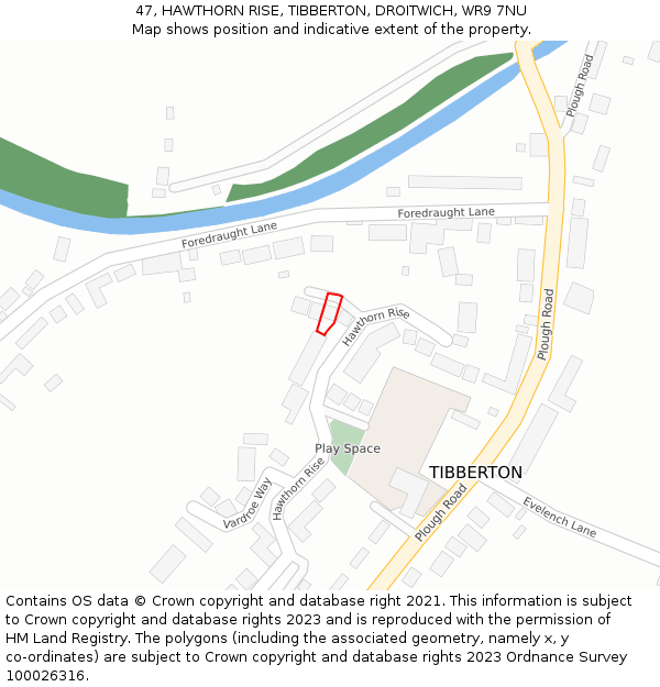 47, HAWTHORN RISE, TIBBERTON, DROITWICH, WR9 7NU: Location map and indicative extent of plot
