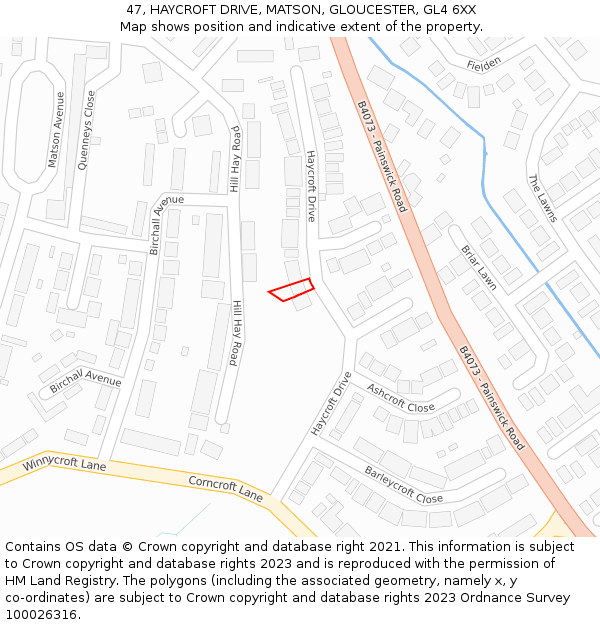 47, HAYCROFT DRIVE, MATSON, GLOUCESTER, GL4 6XX: Location map and indicative extent of plot