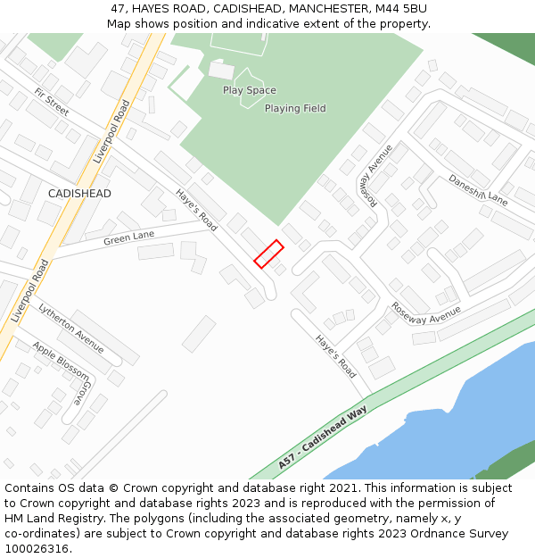 47, HAYES ROAD, CADISHEAD, MANCHESTER, M44 5BU: Location map and indicative extent of plot