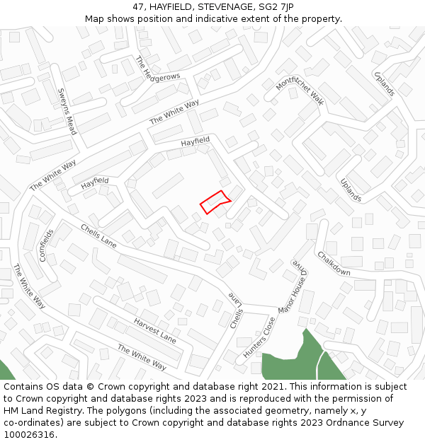 47, HAYFIELD, STEVENAGE, SG2 7JP: Location map and indicative extent of plot