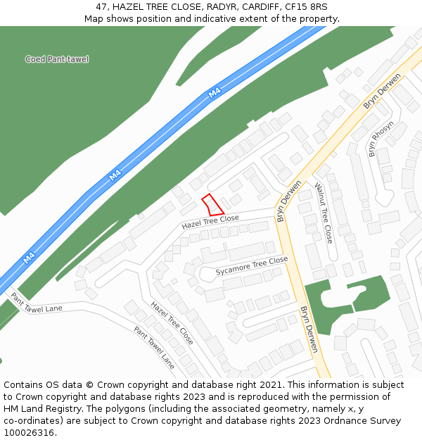 47, HAZEL TREE CLOSE, RADYR, CARDIFF, CF15 8RS: Location map and indicative extent of plot