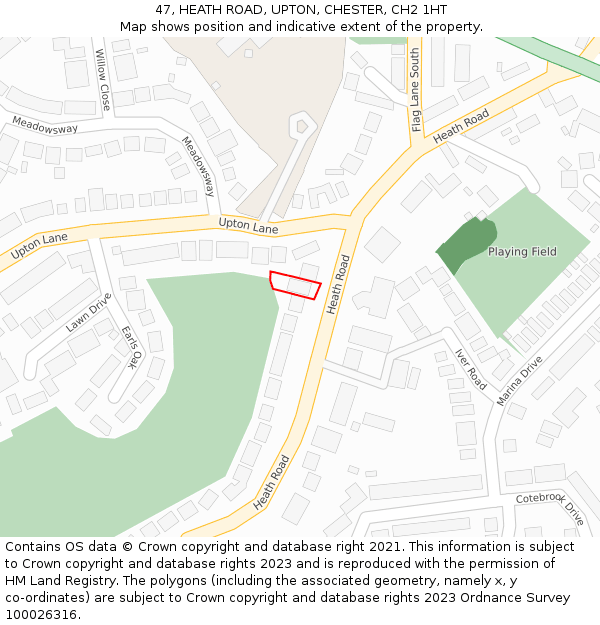 47, HEATH ROAD, UPTON, CHESTER, CH2 1HT: Location map and indicative extent of plot