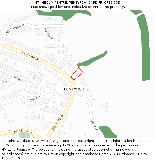 47, HEOL Y PENTRE, PENTYRCH, CARDIFF, CF15 9QD: Location map and indicative extent of plot