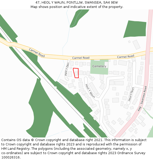 47, HEOL Y WAUN, PONTLLIW, SWANSEA, SA4 9EW: Location map and indicative extent of plot