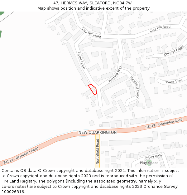 47, HERMES WAY, SLEAFORD, NG34 7WH: Location map and indicative extent of plot