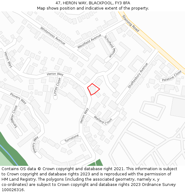 47, HERON WAY, BLACKPOOL, FY3 8FA: Location map and indicative extent of plot