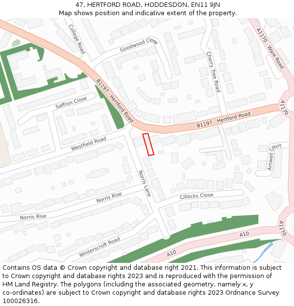 47, HERTFORD ROAD, HODDESDON, EN11 9JN: Location map and indicative extent of plot