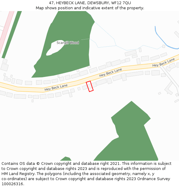 47, HEYBECK LANE, DEWSBURY, WF12 7QU: Location map and indicative extent of plot
