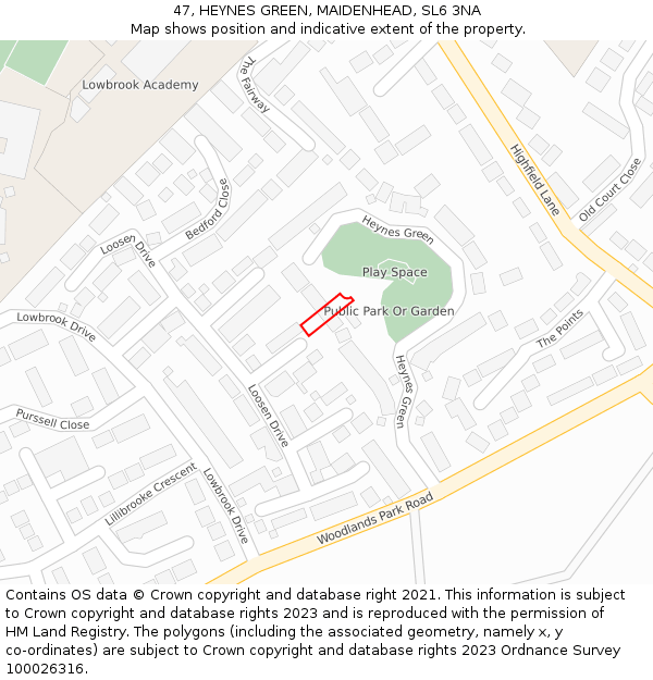 47, HEYNES GREEN, MAIDENHEAD, SL6 3NA: Location map and indicative extent of plot