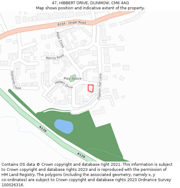 47, HIBBERT DRIVE, DUNMOW, CM6 4AG: Location map and indicative extent of plot