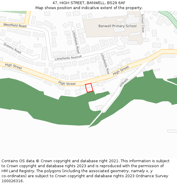 47, HIGH STREET, BANWELL, BS29 6AF: Location map and indicative extent of plot