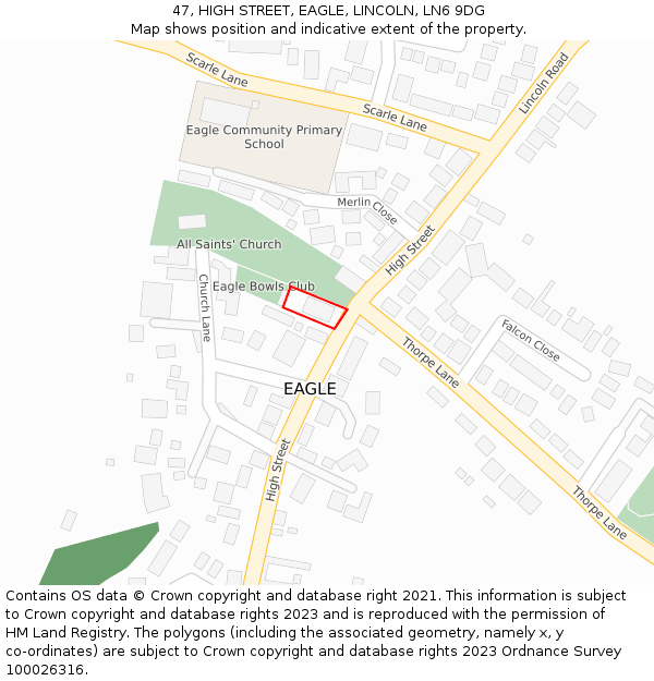 47, HIGH STREET, EAGLE, LINCOLN, LN6 9DG: Location map and indicative extent of plot