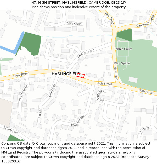 47, HIGH STREET, HASLINGFIELD, CAMBRIDGE, CB23 1JP: Location map and indicative extent of plot