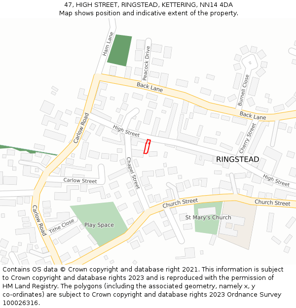 47, HIGH STREET, RINGSTEAD, KETTERING, NN14 4DA: Location map and indicative extent of plot