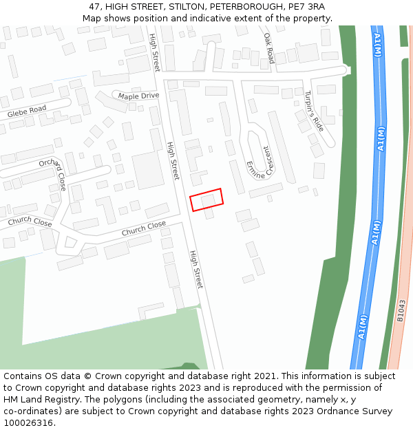 47, HIGH STREET, STILTON, PETERBOROUGH, PE7 3RA: Location map and indicative extent of plot