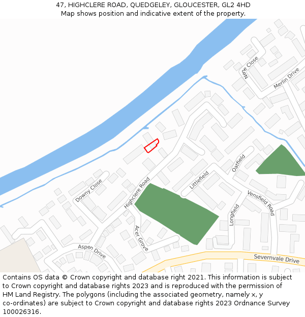 47, HIGHCLERE ROAD, QUEDGELEY, GLOUCESTER, GL2 4HD: Location map and indicative extent of plot
