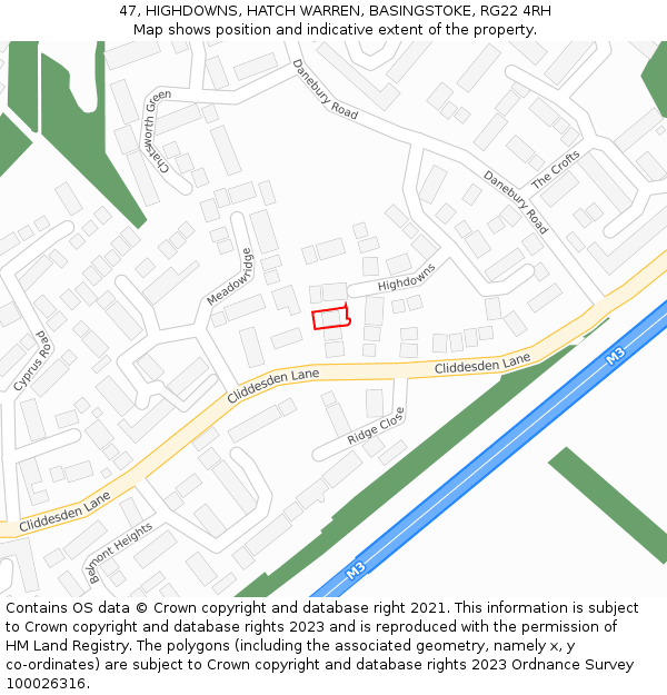 47, HIGHDOWNS, HATCH WARREN, BASINGSTOKE, RG22 4RH: Location map and indicative extent of plot