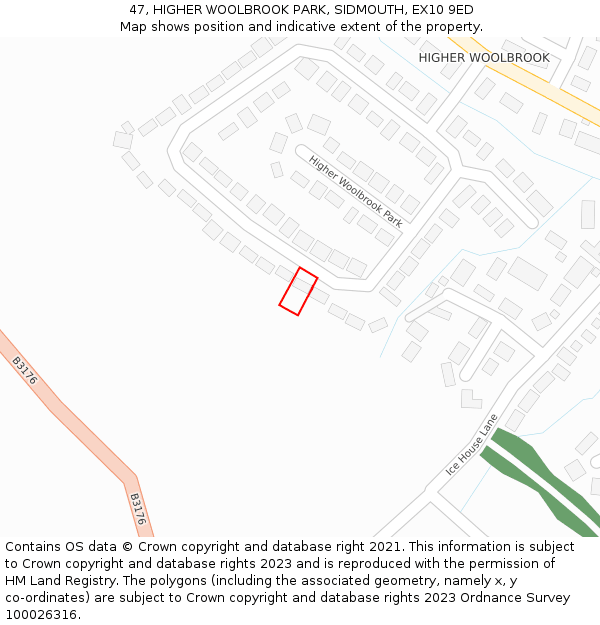 47, HIGHER WOOLBROOK PARK, SIDMOUTH, EX10 9ED: Location map and indicative extent of plot