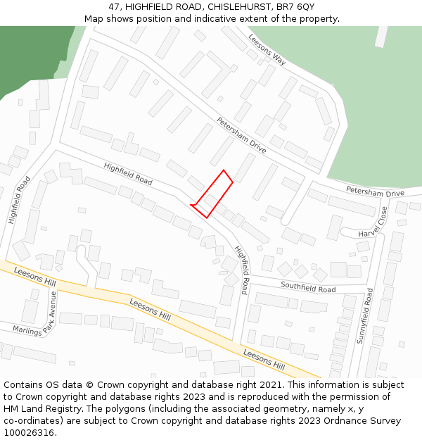 47, HIGHFIELD ROAD, CHISLEHURST, BR7 6QY: Location map and indicative extent of plot