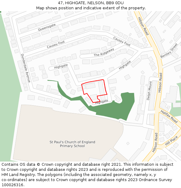 47, HIGHGATE, NELSON, BB9 0DU: Location map and indicative extent of plot