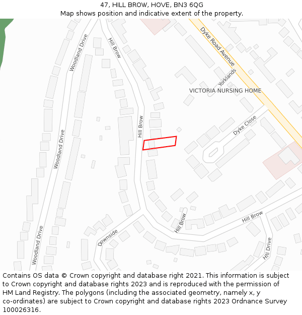 47, HILL BROW, HOVE, BN3 6QG: Location map and indicative extent of plot