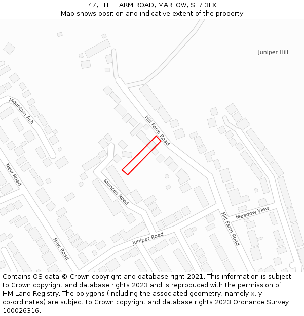 47, HILL FARM ROAD, MARLOW, SL7 3LX: Location map and indicative extent of plot