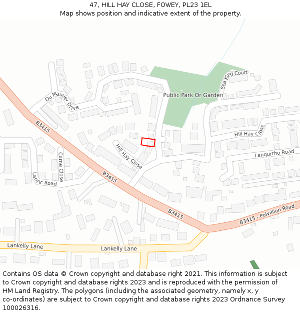47, HILL HAY CLOSE, FOWEY, PL23 1EL: Location map and indicative extent of plot