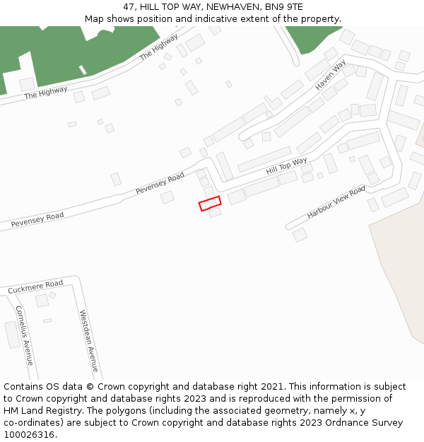 47, HILL TOP WAY, NEWHAVEN, BN9 9TE: Location map and indicative extent of plot