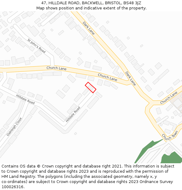 47, HILLDALE ROAD, BACKWELL, BRISTOL, BS48 3JZ: Location map and indicative extent of plot