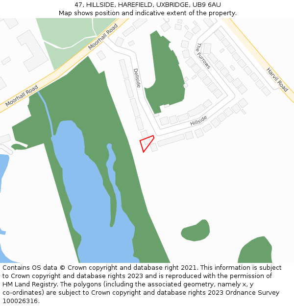 47, HILLSIDE, HAREFIELD, UXBRIDGE, UB9 6AU: Location map and indicative extent of plot