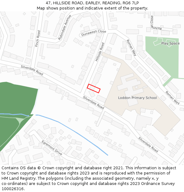 47, HILLSIDE ROAD, EARLEY, READING, RG6 7LP: Location map and indicative extent of plot
