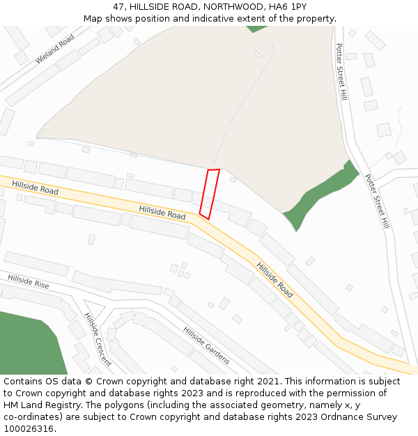 47, HILLSIDE ROAD, NORTHWOOD, HA6 1PY: Location map and indicative extent of plot