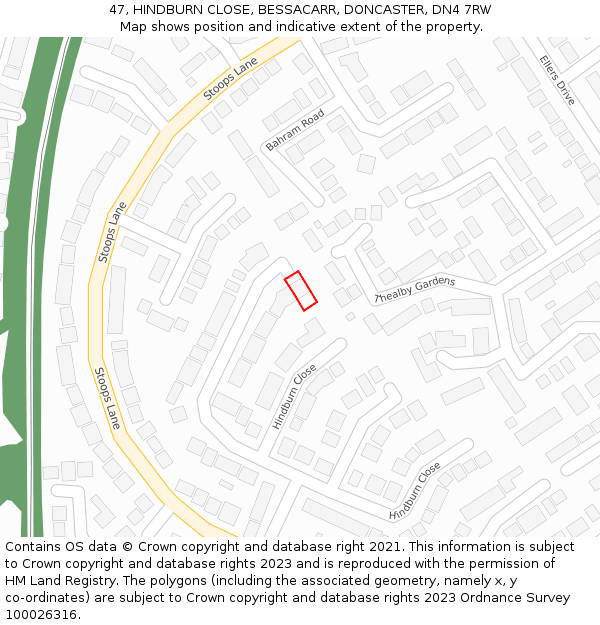 47, HINDBURN CLOSE, BESSACARR, DONCASTER, DN4 7RW: Location map and indicative extent of plot