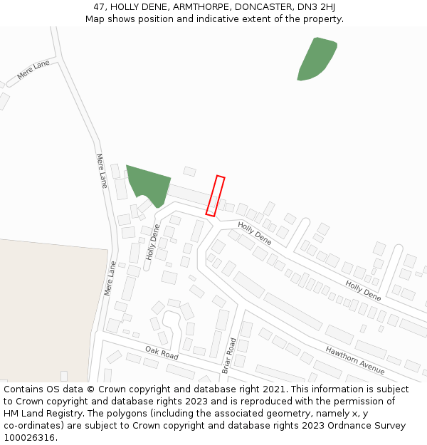 47, HOLLY DENE, ARMTHORPE, DONCASTER, DN3 2HJ: Location map and indicative extent of plot