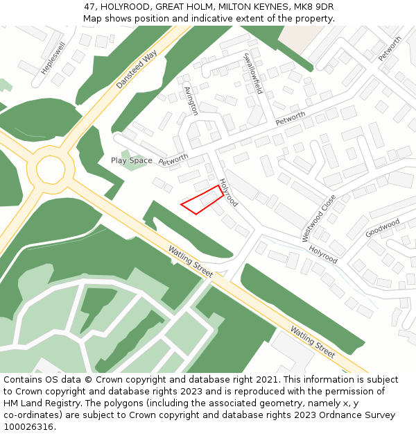 47, HOLYROOD, GREAT HOLM, MILTON KEYNES, MK8 9DR: Location map and indicative extent of plot