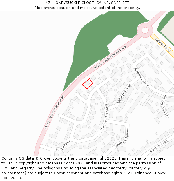 47, HONEYSUCKLE CLOSE, CALNE, SN11 9TE: Location map and indicative extent of plot