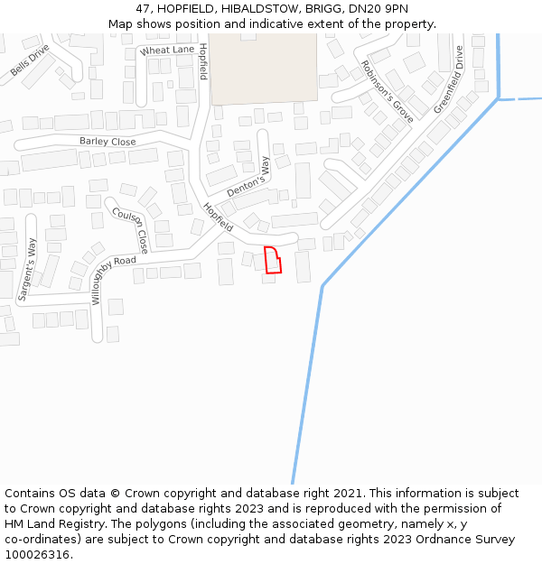 47, HOPFIELD, HIBALDSTOW, BRIGG, DN20 9PN: Location map and indicative extent of plot