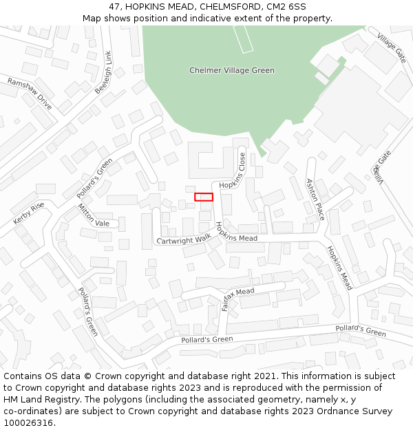 47, HOPKINS MEAD, CHELMSFORD, CM2 6SS: Location map and indicative extent of plot